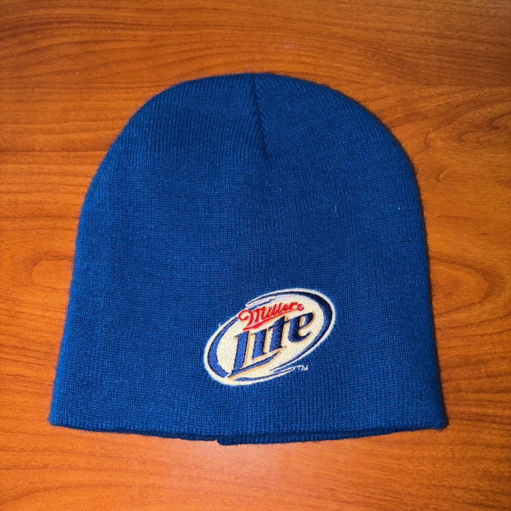 Miller Lite Blue Knit Beanie Hat Embroidered Logo Skull Cap RN 94737